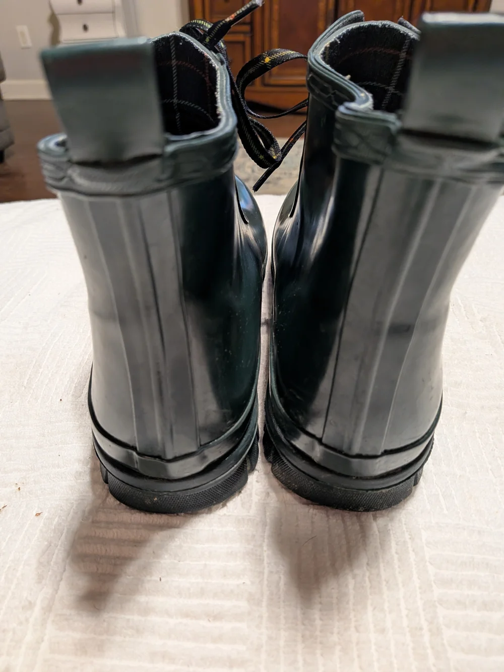 Charter Club Green Lace Up Ankle Rainboots Women's Size 10 Plaid PLEASE READ